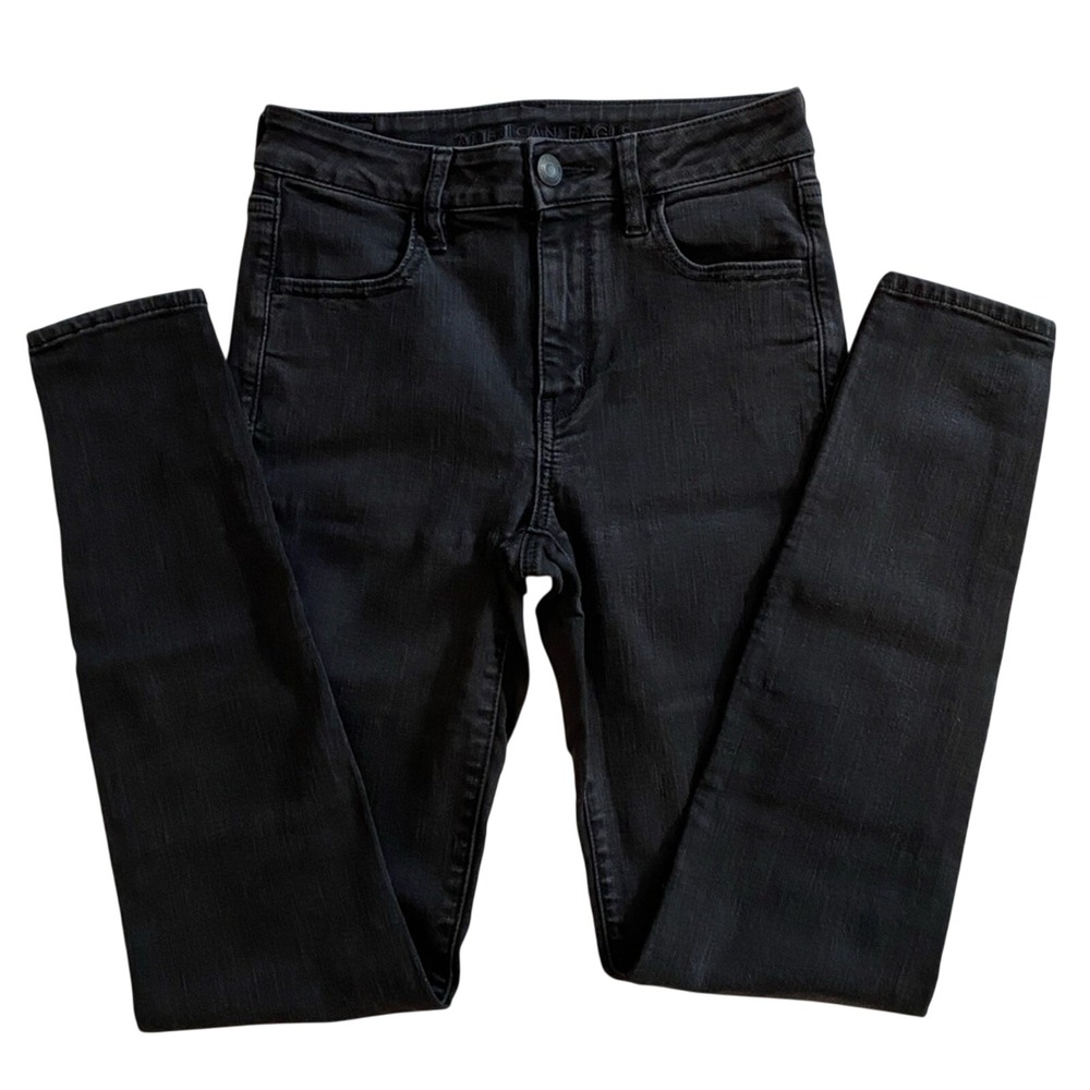 American Eagle Hi-Rise Jegging Next Level Stretch Washed Black Size 6 Long